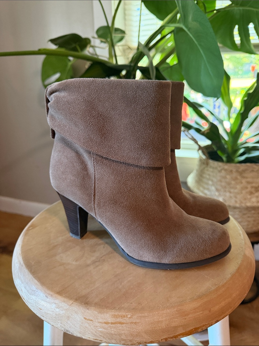 BCBGeneration Brown Suede Fold-Over Ankle Booties